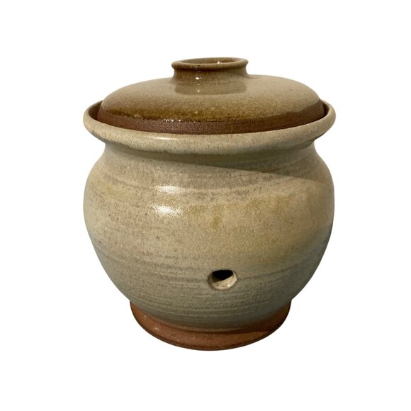 Studio Pottery Terra Cotta Garlic Storage Keeper Jar Container With Lid - Picture 2 of 9